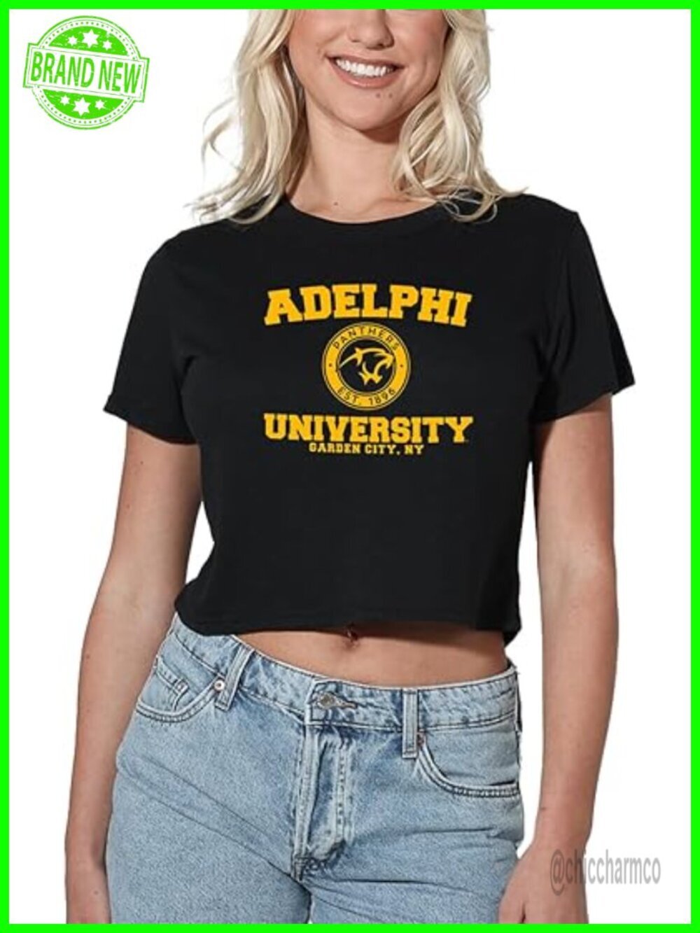 Official Collegiate Crop Top T-Shirt with Distressed Circle Logo